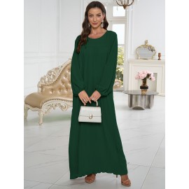 1pc Elegant holiday fashion versatile loose pleated rear zipper solid color suitable for daily wear comfortable casual loose comfortable Women's abaya dress.abayas for women muslim long sleeve dresses for women long frocks for women