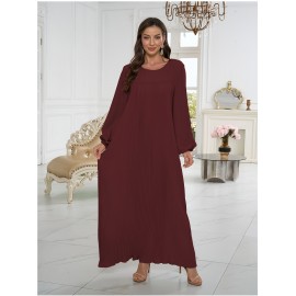 1pc Elegant holiday fashion versatile loose pleated rear zipper solid color suitable for daily wear comfortable casual loose comfortable Women's abaya dress.abayas for women muslim long sleeve dresses for women long frocks for women