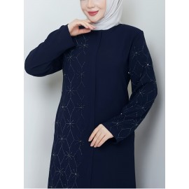 Middle Eastern Muslim Solid Color Elegant Rhinestone Abaya 8325