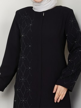 Middle Eastern Muslim Solid Color Elegant Rhinestone Abaya 8325