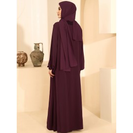 1pc Women'S Elegant Abaya Dress - Loose Fit Solid Color Muslim Prayer Dress with Belt, Lightweight Breathable Fabric for Spring Summer Fall, Casual & Formal Wear, Modest Muslim Women'S Clothing