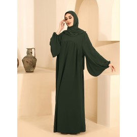 1pc Women'S Elegant Abaya Dress - Loose Fit Solid Color Muslim Prayer Dress with Belt, Lightweight Breathable Fabric for Spring Summer Fall, Casual & Formal Wear, Modest Muslim Women'S Clothing