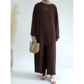 A Three-Piece Suit (Jacket + Short-Sleeved Shirt + Pants), Muslim Dress Woman Open Abaya Femme Open Abaya Abaya Été Abaya Femme Women Abaya Muslim Dress Robe Été Abaya Femme
