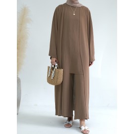 A Three-Piece Suit (Jacket + Short-Sleeved Shirt + Pants), Muslim Dress Woman Open Abaya Femme Open Abaya Abaya Été Abaya Femme Women Abaya Muslim Dress Robe Été Abaya Femme