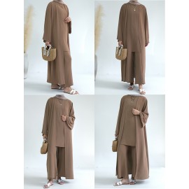 A Three-Piece Suit (Jacket + Short-Sleeved Shirt + Pants), Muslim Dress Woman Open Abaya Femme Open Abaya Abaya Été Abaya Femme Women Abaya Muslim Dress Robe Été Abaya Femme