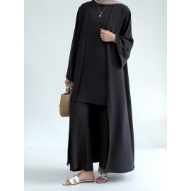 A Three-Piece Suit (Jacket + Short-Sleeved Shirt + Pants), Muslim Dress Woman Open Abaya Femme Open Abaya Abaya Été Abaya Femme Women Abaya Muslim Dress Robe Été Abaya Femme