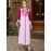 Women'S Elegant Long Sleeve Maxi Dress with Rhinestone Embellishments, Solid Color Polyester 100%, All-Season Woven Fabric, Regular Sleeve, No Belt - Pink & Magenta Floral Pattern