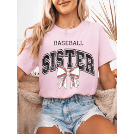 Baseball Sister, Sports Sister, Baseball Bow Coquette - Soft Casual Short Sleeve Top, Machine Washable, Perfect for Spring & Summer, Gift for Her