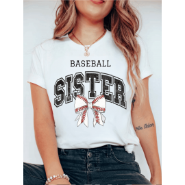 Baseball Sister, Sports Sister, Baseball Bow Coquette - Soft Casual Short Sleeve Top, Machine Washable, Perfect for Spring & Summer, Gift for Her