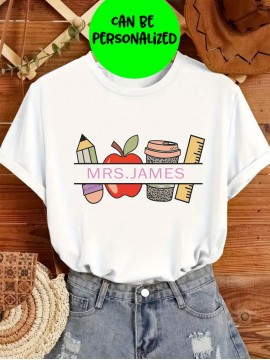 Customizable Women's T-Shirt with Personalized Text - Teacher Appreciation Gift, Fruit & Veggie Design, White, Short Sleeve, Machine Washable, Personalized Clothing | Custom Print Shirt | Durable Fabric, Custom T Shirt
