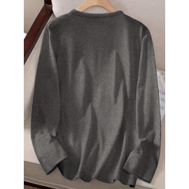 Women's Casual Long Sleeve Crew Neck T-Shirt - Forest Graphic Print with Pine Trees & Bear Silhouette, Medium Stretch Machine-Washable Top for Spring/Fall, Regular Fit Nature-Inspired Casual Attire, Allseason Apparel, Mediumelastic Fabric