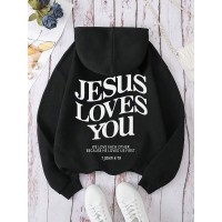 Women's Black Casual Hooded Sweatshirt with 