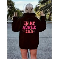 [Cozy Hoodie] Cozy Polyester Athletic Sweatshirt Jacket, Chic 'In My Auntie Era' Print Zip-Up Hoodie with Pockets | Machine Washable, Perfect for Fall/Winter