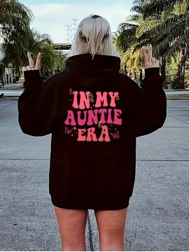 [Cozy Hoodie] Cozy Polyester Athletic Sweatshirt Jacket, Chic 'In My Auntie Era' Print Zip-Up Hoodie with Pockets | Machine Washable, Perfect for Fall/Winter