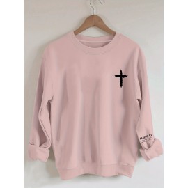 PSALMS 91 Letter Print Long Sleeve Sweatshirt - Women's Fashion Casual Sweatshirt with Knit Fabric and Round Neckline