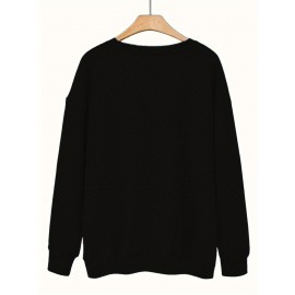 Women'S Plus Size Cartoon Squirrel Graphic Sweatshirt - Casual Long Sleeve Crew Neck, Machine Washable Polyester, Fall/Winter Sportswear with Funny Squirrel Applique Design