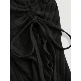 [Casual Off-Shoulder Top] Off-Shoulder Trumpet Sleeve Women's Casual Top with Ruffle Hem Skirt Set