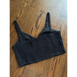 [Elegant Beige Top & Pants Set] Elegant Beige Sleeveless Top & Button-Pants Set - Chic V-Neck Ruffled Detail Shirt with High-Waisted Wide-Leg Pants, Casual or Office Wear