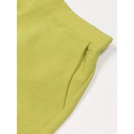 Vacation-Style Solid Color Sleeveless Women's Casual Pants Set