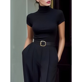 Timeless Turtleneck Top & High-Waisted Trousers Set(No belt)