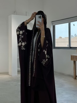 1pc Middle Eastern-Inspired Embroidered Scarf-Style Abaya Cardigan for Women - Solid Color Long Sleeve Loose Fit Breathable All-Season Versatile Muslim Bayan Elbiseleri