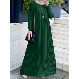 1pc Elegant holiday fashion versatile loose pleated rear zipper solid color suitable for daily wear comfortable casual loose comfortable Women's abaya dress.abayas for women muslim long sleeve dresses for women long frocks for women