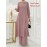 [Ramadan Top Set] Ramadan Solid Color Long Sleeve Top and Pants Set | Arabic Style, Polyester, with Faux Button Detail, for All Seasons, Women's